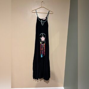 Butik Yazma Black Embroidered Dream Catcher Maxi Tiered Dress Boho Festival READ